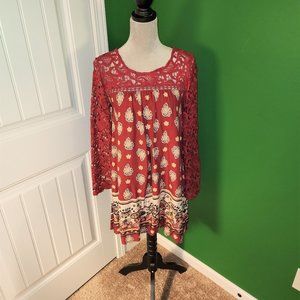 NWOT Altar'd State Red Crochet Trim Dress/Tunic - Size S